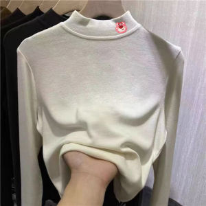 Thickened Half High Collar Long Sleeve Embroidered T-Shirt for Children Cartoon Stitched German Velvet Inner Wear Base Shirt