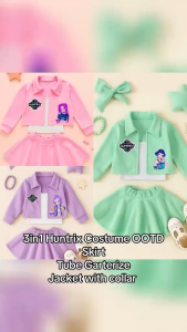 3in1 Jacket Skirt  Tube Set 3-9yo  for kids girls  KPOP DEMON HUNTER STYLISH KIKAY COMFORTABLE FASHIONABLE EVERYDAY WEAR COTTON PETITE RUMI MIRA ZOEY GOLDEN