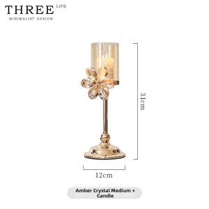 THREE LIFE | Elegant Crystal Petal Glass Candleholder