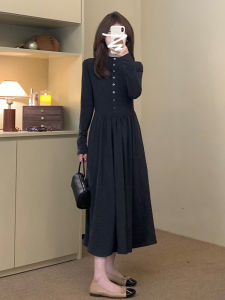 SENWA | Grey Sophisticated French Style Knitted Long Dress