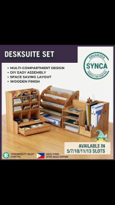 SYNCA DESKSUITE 5/7/10/11/13 Wooden Desktop Organizer Philippines - DIY Wooden File Rack & Multi-Compartment Document Holder - Space Saving Desk Organizer for Office School & Home - Wooden Storage Shelf for Files Books Paper & Supplies