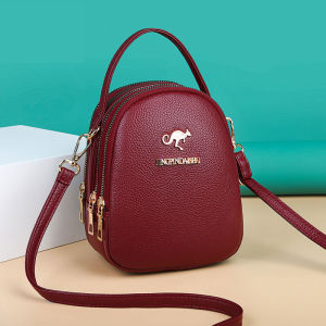 Fashionable Tri-layer Shoulder Bag Handbag Crossbody Phone Coin Key Pouch Soft Polyester Lining Leisure round Shape Bag