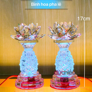 [ Đẹp lung linh ] Đèn thờ cúng hoa sen pha lê trái thơm cao 17cm  128– Đức Hiếu Shop
