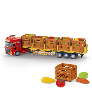 CONUSEA | Inertia Freight Transport Truck Diecast Fruit Vegetable Beverage Transport Vehicle Pull Back Flatbed Trailer Truck Model Boy Toy