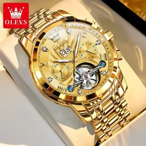 OLEVS Watch For Mens Original Top Brand Imported Automatic Mechanical Waterproof Japanese Calendar Multifunctional Building Empty Dial Stainless Steel Strap Casual High End Mens Machine