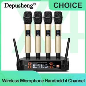Wireless Microphone Golden Handheld 4 Channel UHF Fixed Frequency Dynamic Microphone For Karaoke Wedding Party Band