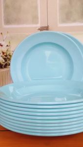 PROMO 12 PCS PIRING MAKAN MELAMIN DINNER WARE WARNA BIRU MUDA TEBAL UKURAN 9 INCHI TERLARIS