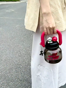 Botol Minum 2 Sisi 800ML Aesthetic Plastik Botol Minuman Olaharga Kantor Sekolah Jug Tumblr Viral Botol Air Minum Anak Motif Panda Botol Air 2 Cara Minum Infused Water Bulat Motif lucu 800 ML HHG