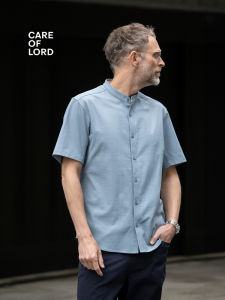 Áo Sơ Mi Nam Mùa Hè Cotton Linen Sensation Henry Collar Short Sleeve 396501 Áo Sơ Mi Nam Thường Ngày Chất Liệu Polyester Cotton Lanh