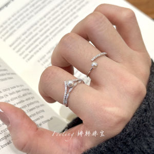 Natural Sea Water Pearl Ring Akoya Genuine Small Bead Full Diamond Stacking Luxury Pearl Ring Silver Jewelry for Women