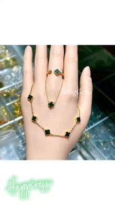 nhẫn nữ vàng tây cỏ 4 lá ngọc cẩm thạch tự nhiên vip bọc vàng tây trang sức nữ phong thủy thiết kế đủ hóa đơn thẻ bảo hành
