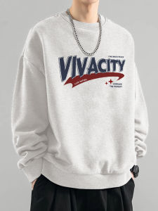 เสื้อสเวตเตอร์คอกลมคอตตอนหนาสำหรับผู้ชาย สไตล์ฮ่องกง ทรงหลวม ทรงเข้ารูป แฟชั่นฤดูใบไม้ร่วง/ฤดูหนาว