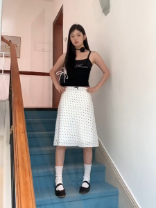 High Waist Slim Fit Short A- line Skirt For Women Retro Polka Dot Bowknot Skirts