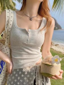 เสื้อกั๊กสายเดี่ยวสั้นแขนกุดทรงสลิมฟิตสำหรับผู้หญิงในช่วงต้นฤดูร้อน ฤดูร้อน 2025 เสื้อชั้นในสไตล์สาวฮอต เสื้อคลุมกันหนาวแบบสวมหัว