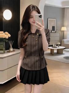Vintage Stripe Slim Fit Plus Size Womens Short Sleeve Shirt