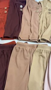 JollyDolly Aeo Set - Button Sando Shorts Terno Ribbed Cotton Knitted Kids Outfit Boys Girls 0-6Y Boho Korean Style Soft Breathable Comfy Playwear Loungewear Casual Wear Premium Quality Aesthetic Neutral Pastel Colors Pambahay Presko Kids Babies Toddlers