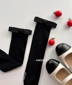 L+SUKILINNS Sweet Butterfly Knot Vertical Stripe Straight Leg Socks for Girls Summer 2025 Fashionable Versatile Cotton Socks