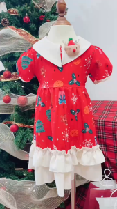 Váy đỏ noel cho bé gái in hình noel xinh xắnđầm bé gái đi chơi noel 8-30kg