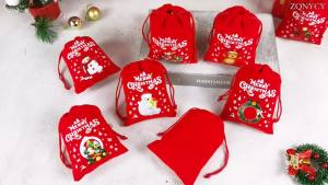 Túi Dây Rút Nhung Cho Quà Tặng Giáng Sinh Ông Già Noel Kẹo Bánh Quy Trang Sức Gói Quà Giáng Trang Trí Cây Giáng Sinh Nhà Trang Trí Năm Mới Bộ 5/10 Cái