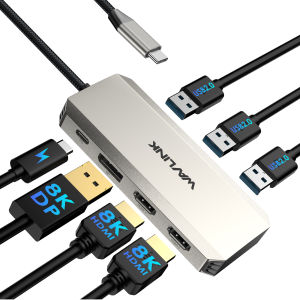 WAVLINK Converter USB Hub Adapter 7 in 1 Type C to 4K 8K HDMI DP PD Fast Charge Dock For Macbook
