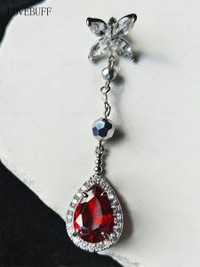 ต่างหูรูปเพชรแดง Lovebuff เซ็ตของขวัญวันเกิดสำหรับผู้หญิง ต่างหูรูปเพชรแดง Zircon สำหรับงานเลี้ยงลูกกินข้าว