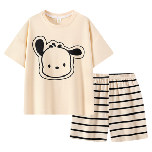 MiiOW | Pure Cotton Summer Lightweight Childrens Sleepwear Set Catman Boys Home Clothes Short Sleeve Round Neck Sweat Absorbent Breathable
