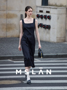 Elegant Little Black Dress MSLAN24 Summer New 100 Cotton U-Neck Splice Slimming Strap Dress Women Simple Dress Commute Style