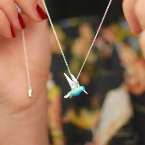 Huitan Blue Green Enamel Bird Necklace for Women Silver Color Gold Plated Cute Bird Pendant Necklace Gift Unique Wedding Jewelry