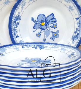 BELI 1 GRATIS 1 12PCS PAKET MELAMINE ISI PIRING CAMPUR MANGKUK MOTIF KEMBANG BIRU TEBAL DAN TAHAN PANAS DAN GRATIS SENDOK NASI