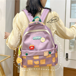 Large Capacity Nylon Backpack Womens College Style Purple Bookbag Trendy Fashionable Dual-Shoulder Bag for Young Adults