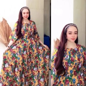 Gamis Dress Wanita Kekinian Semuk Bunga Mayung 4 Meter Katun Rayon Casual By Jh20