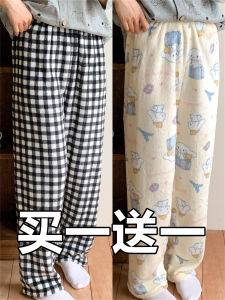 กางเกงนอนผู้หญิง ผ้าขนแกะ ทรงหลวม ทรงตรง ผ้าฝ้าย ระบายอากาศได้ดี กางเกงขายาว ฤดูใบไม้ร่วง/ฤดูหนาว กางเกงขายาว ทรงหลวม