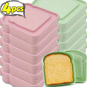4PCS Sandwich Boxes Protable Lunch Toast Storage Box With Lid Reusable Microwave Lunch Box Food Grade Plastic Food Containers