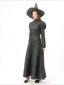 Women & Kids Witch Costume – Black Wizard Outfit for Halloween Cosplay & Stage Performance
