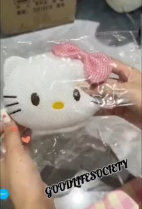 Sanrio Hello Kitty แปรงแต่งหน้าการ์ตูนอะนิเมะฟองน้ําอาบน้ําลูกบอลตาข่ายนุ่มแปรงทําความสะอาดร่างกาย Scrubbers Balls