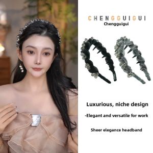 New Handmade Heavy Duty Black Butterfly Knot Hairband Womens Fashionable Elegant Toothed Thin Hair Hoop Alloy Embedded Artificial Gemstone
