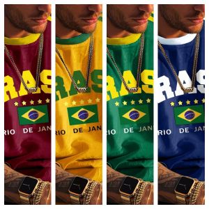 Outdoor Casual 3D High-Definition Printed Oversized 6XL T-Shirt BRAZIL Colorful Letter Trendy Retro Large Loose Short Sleeve Top