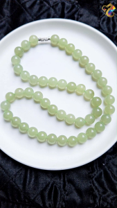 Graduation Grade Natural Icy Apple Green Serpentine Jade Bracelet (Single / 3 Rounds) & Necklace