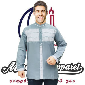 Baju Koko Pria Dewasa Terbaru Bahan Katun Lengan Panjang Bordir Premium - Model: Baju Koko, Kain Tidak Mudah Kusut, Adem & Menyerap Keringat - Ukuran M: LD = 52 cm, PB = 71 cm