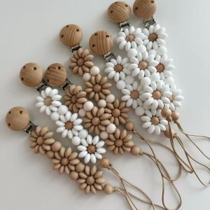 Flower Baby Silicone Bead Pacifier Clip Chain Newborn Dummy Nipple Holder Clips BPA Free Teething Toys Soother Hair Band