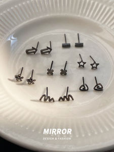 925 Sterling Silver Simple Black Stud Earrings Womens Fashion Jewelry Small Trendy Hoop Earrings Korean Style Star Moon Cloud Design