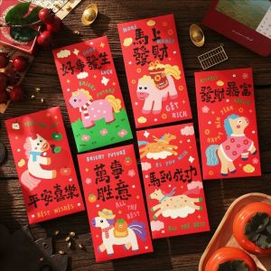YESPERY กระเป๋าลายการ์ตูนม้าโพนี่6ชิ้นซองจดหมายสีแดงตรุษจีนแพ็คสีแดง2026มีโชคด้านการเงินกระเป๋าของขวัญปีม้าของขวัญสำหรับเด็ก Angpao