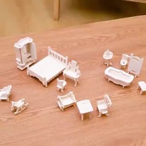 34pcs 3d Wooden Puzzle Toy Mini Wooden Furniture Building Model Doll House Accessories Diy Toys