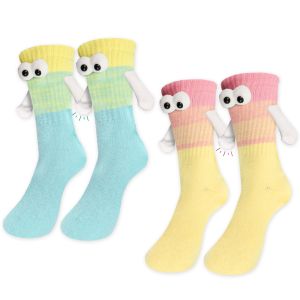 1/3Pairs Colors Magnetic Holding Hand Socks Dopamine Designer Socks Funny Couple Socks Birthday Gift for Women Men Bestie Lovers