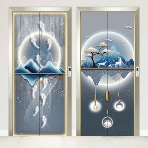 Tranh Trang Trí Cửa Máy Bay 3D Chống Thấm Nước Dán Tự Dính Phong Cách Trung Hoa Cao Cấp Trang Trí Cổng Nhà