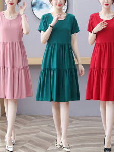 Korean Style Cotton Silk Off-Shoulder Midi Dress Womens Loose Fit Summer Thin Breathable Beach Dress Fresh A-Line Skirt