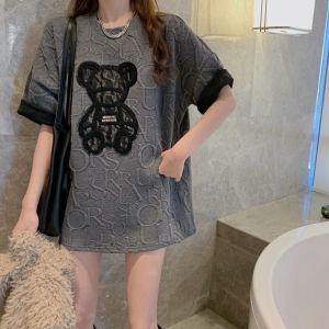 Womens T-shirts Harajuku Girls Plus Size Tops Letter Jacquard O-neck Short Sleeves Loose Summer Tshirt Bear White Tees M-2XL