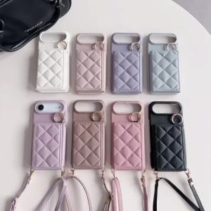 Crossbody Lanyard Card Slot Holder Case For iPhone 17 Air 16E 15 14 13 12 11 Pro Max Plus Wallet Strap Cord Bag Leather Cover