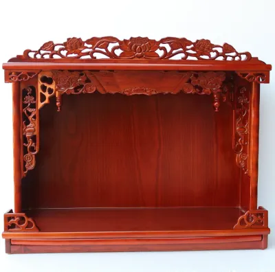 Buddha Niche Wall-Mounted Altar Cabinet Wealth God Offering Table Guanyin Offering Table Home Use Furniture Carved Wooden Altar