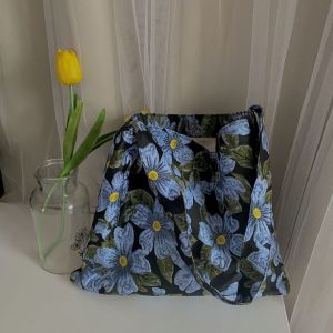 Heavy Embroidery Fabric Tote Bag Retro Oil Painting Texture 3D Stitching Underarm Shoulder Bag Handbag Polyester Floral Pattern